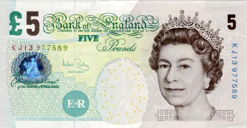£5 OLD Front Specimen Image of the old £5 npote (Front)